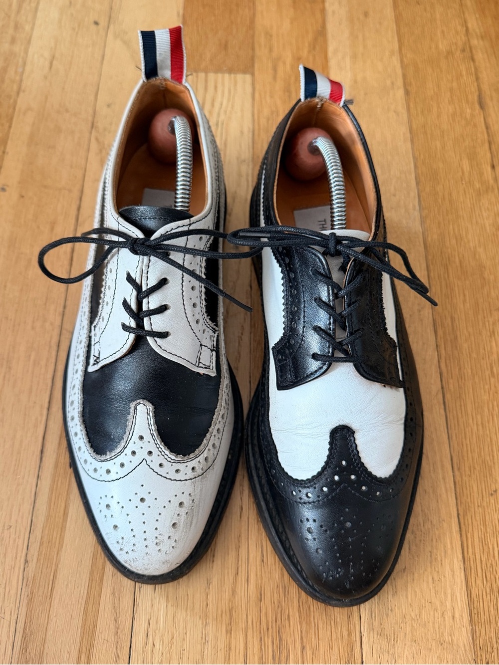 Thom Browne Black and White Two-Tone Wingtip Oxfords